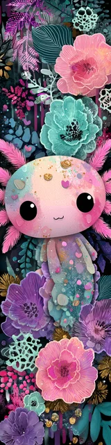 Free kawaii axolotl bookmark featuring a pink and blue axolotl